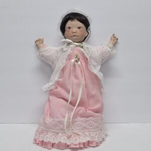 Vintage 1990 Lee Middleton Baby Doll Girl Pink Checkered Dress